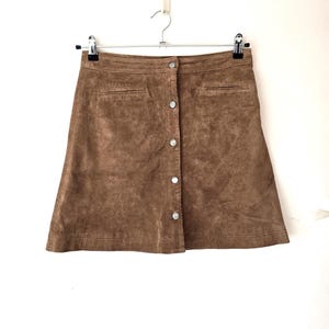 Vintage Brown suede leather skirt, mini skirt, hight waist button ftront skirt (DDP included)
