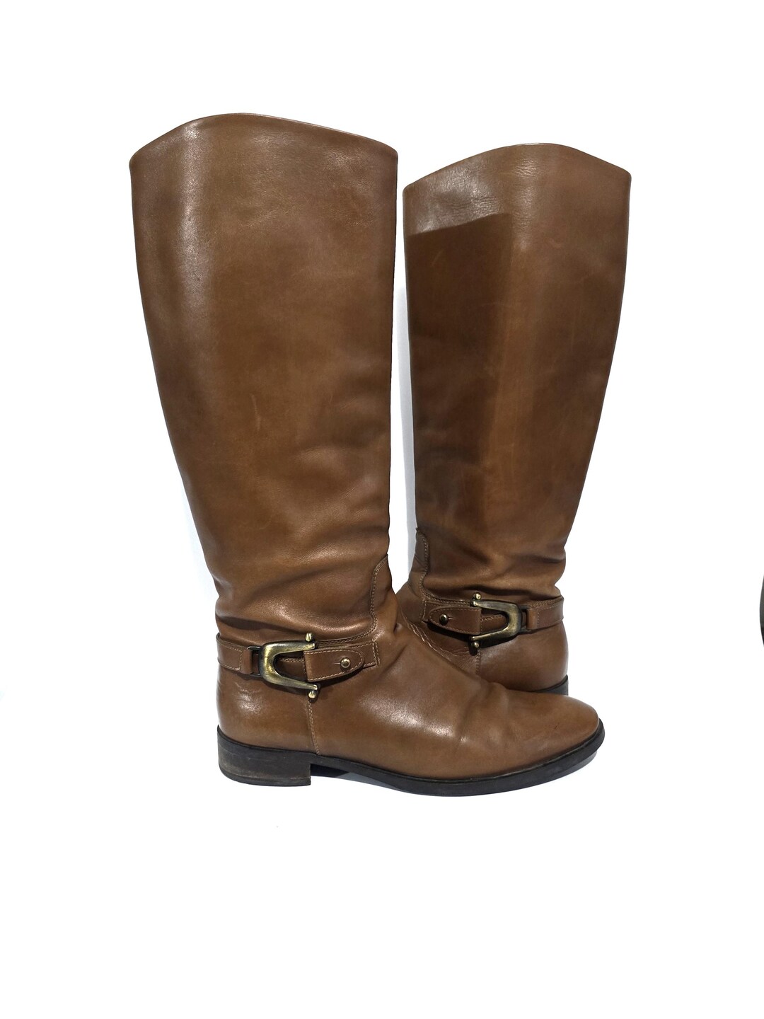 Vintage Brown Genuine Leather Boots EU 39 /UK 6.5 /US 8.5 Flat Boho ...