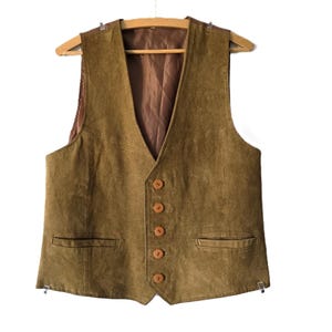 Vintage brown Suede leather vest, Western Cowboy Vest, classic leather vest , bohemian festival hippie boho vest, unisex waistcoat M