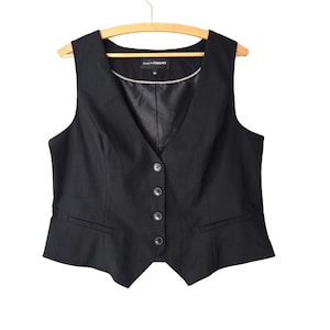 Vintage Y2K Black Crop Vest | Fitted Waistcoat | Sleeveless Jacket | Boho Women's Cinch Top M/L,