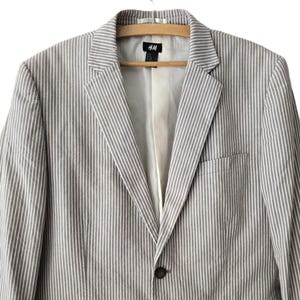 Vintage Beige gestreifter Blazer Baumwolle Sport Sakko Oversized Blazer Boyfriend Blazer klassischer 2 Knöpfe Herren Blazer Frühling Sommer Sport Sakko