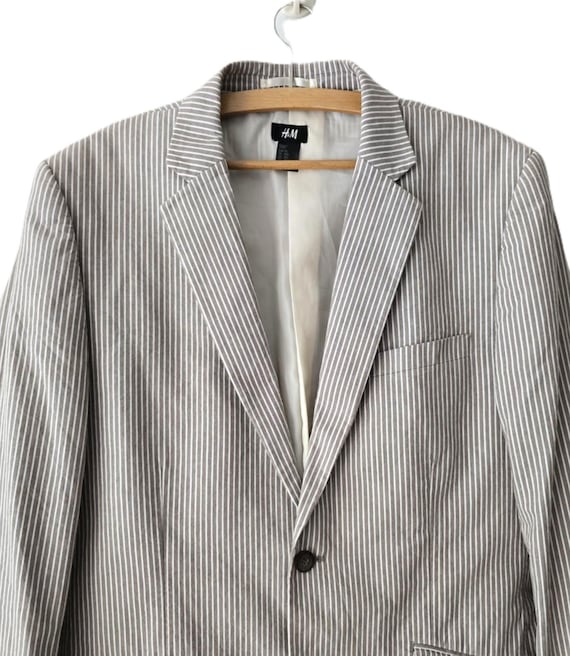 Vintage beige striped blazer cotton sport coat oversized blazer boyfriend blazer classic 2 buttons men's blazer ,