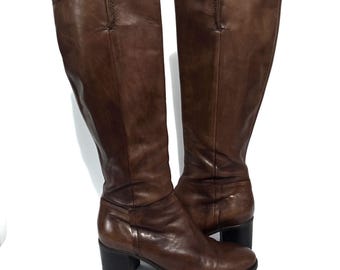 Stivali da equitazione vintage in vera pelle marrone / Stivali con punta a mandorla e tacco basso / Stile classico EU 39 / UK 6.5,