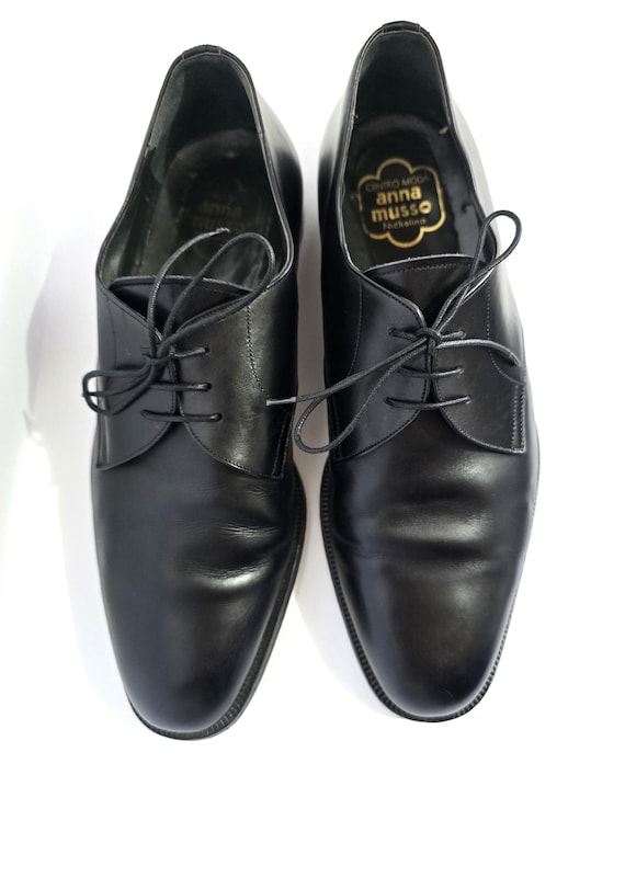 Italian Black Leather Wingtip Oxford Shoes Size 43 EU Brogue  display picture 1
