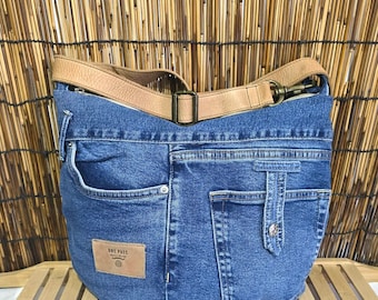Hobo denim bag Black Denim Shoulder purse Crossbody Bag Recycle denim purse Messanger bag Black denim bag size 16 in / 14 in,