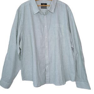 Koszula męska w paski w kolorze zielono-białym, w stylu vintage, koszula typu boyfriend, oversize, koszula z długim rękawem zapinana na dole, klasyczna koszula typu oxford, zdjęcie 3
