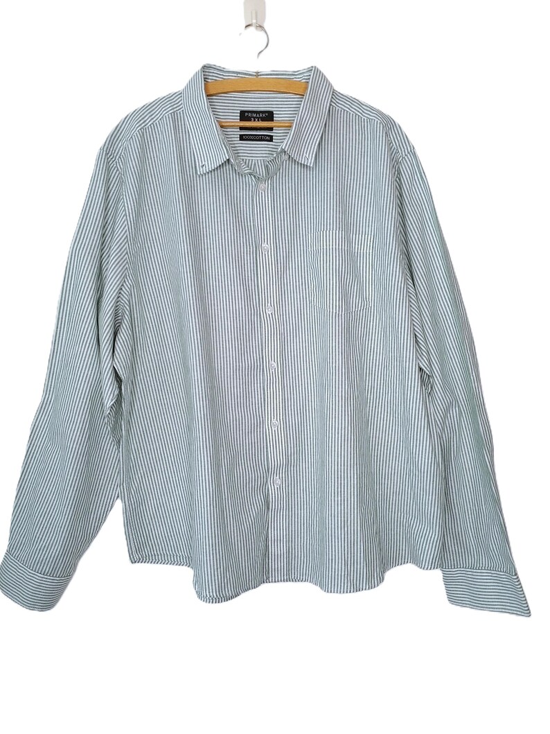 Koszula męska w paski w kolorze zielono-białym, w stylu vintage, koszula typu boyfriend, oversize, koszula z długim rękawem zapinana na dole, klasyczna koszula typu oxford, zdjęcie 3