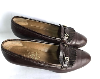 Mocassini vintage italiani con tacco marrone stile anni '70 Marry Janes / Mocassini Clarks in vera pelle EU 37 / UK 5 / US 7,