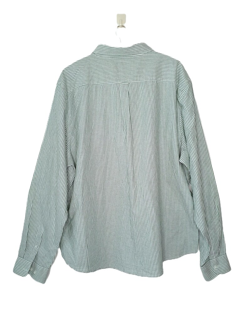 Koszula męska w paski w kolorze zielono-białym, w stylu vintage, koszula typu boyfriend, oversize, koszula z długim rękawem zapinana na dole, klasyczna koszula typu oxford, zdjęcie 6
