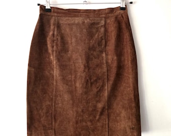 Vintage Brown Suede Leather Mini Skirt - High Waist Classic Pencil Skirt - Retro Chic Mini Skirt