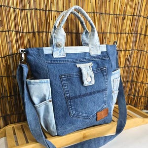 Torebka jeansowa w kolorze niebieskim, patchworkowa, jeansowa, typu boho, torebka na ramię z jeansu z recyklingu