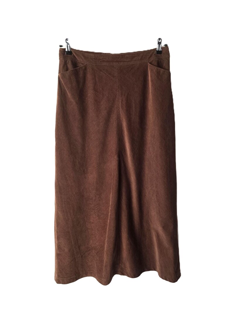 Vintage High-Waisted Corduroy Front-Slit Midi Skirt