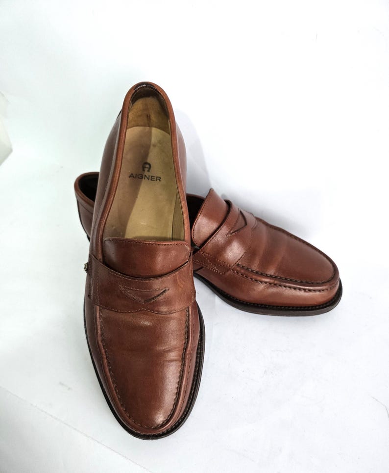 Scarpe eleganti vintage Penny Loafer - Mocassini classici marroni in vera pelle - Mocassini da lavoro slip-on EU 40, immagine 2