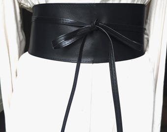 Vintage Extra Wide Eco-Leather obi belt, black Waist belt with stripes ,Corset boho belt, Soft Eco-Leather obi belt,