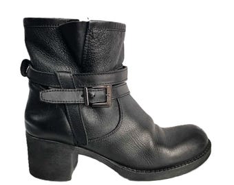 Stivaletti vintage in pelle italiana 38 EU / US 7.5 / UK 5 / Stivaletti con tacco a blocco e plateau spesso, scarpe grunge,