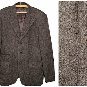 Vintage 90er Jahre italienischer Woll-Herringbone-Blazer, brauner Boyfriend-Blazer, klassischer Herren-Blazer mit 3 Knöpfen, Sportmantel, Herbst-Winter-Blazer