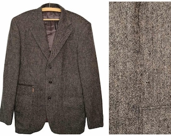 Blazer vintage de espiga de lana italiana de los años 90, blazer boyfriend marrón, blazer clásico de 3 botones para hombre, abrigo deportivo, chaqueta de otoño invierno.