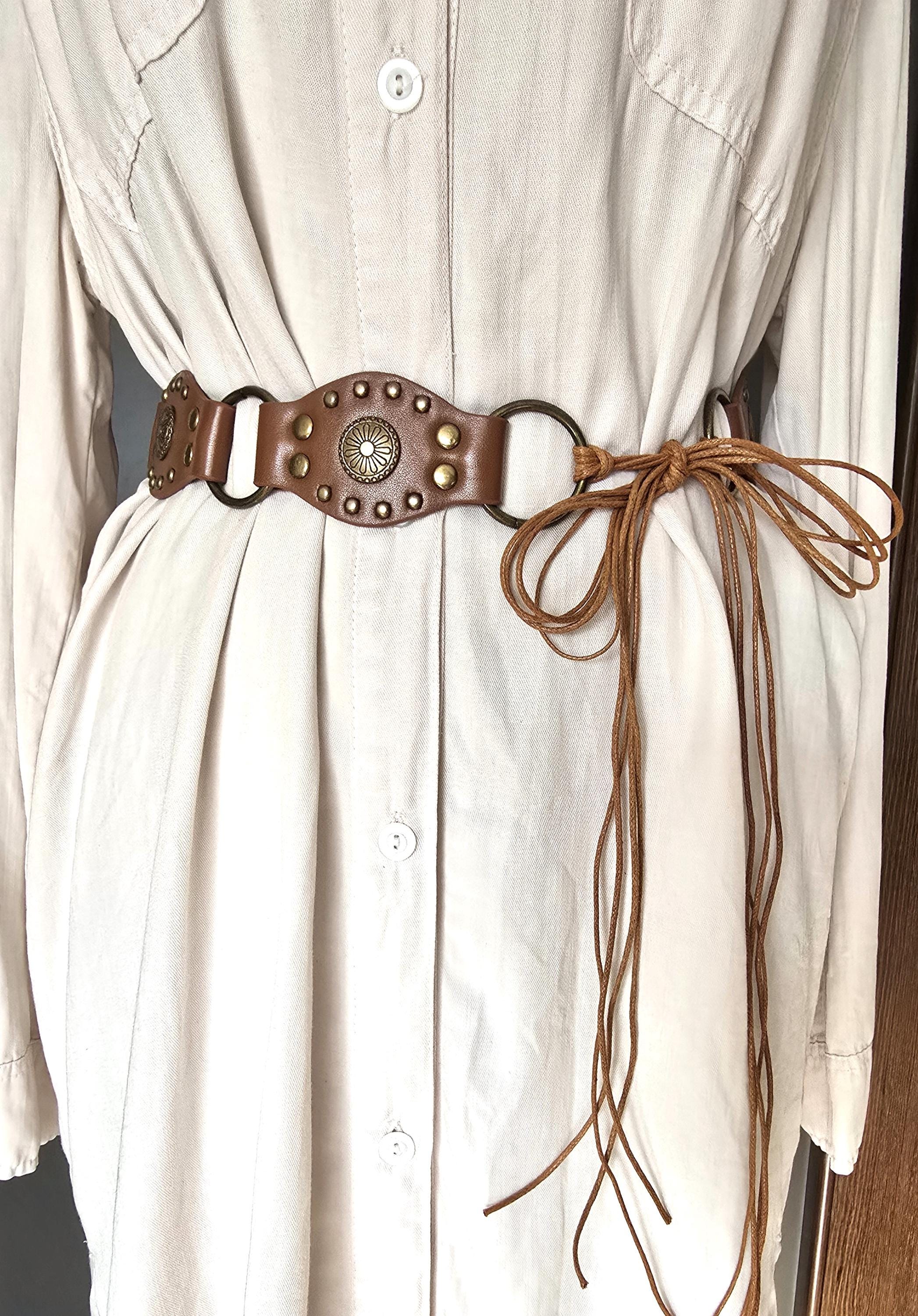 Vintage Brown Distressed Eco Leather Belt - Rustic Boho 