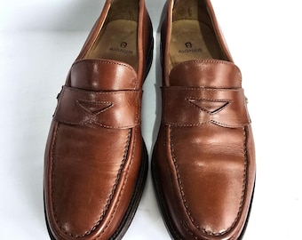 Vintage Penny Loafer Dress Shoes - Genuine Leather Classic Brown Loafers - EU 40 Slip Ons Business Loafers ,
