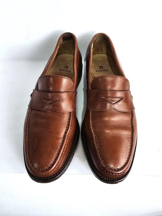 Vintage Penny Loafer Dress Shoes - Genuine Leather Classic Brown Loafers - EU 40 Slip Ons Business Loafers ,