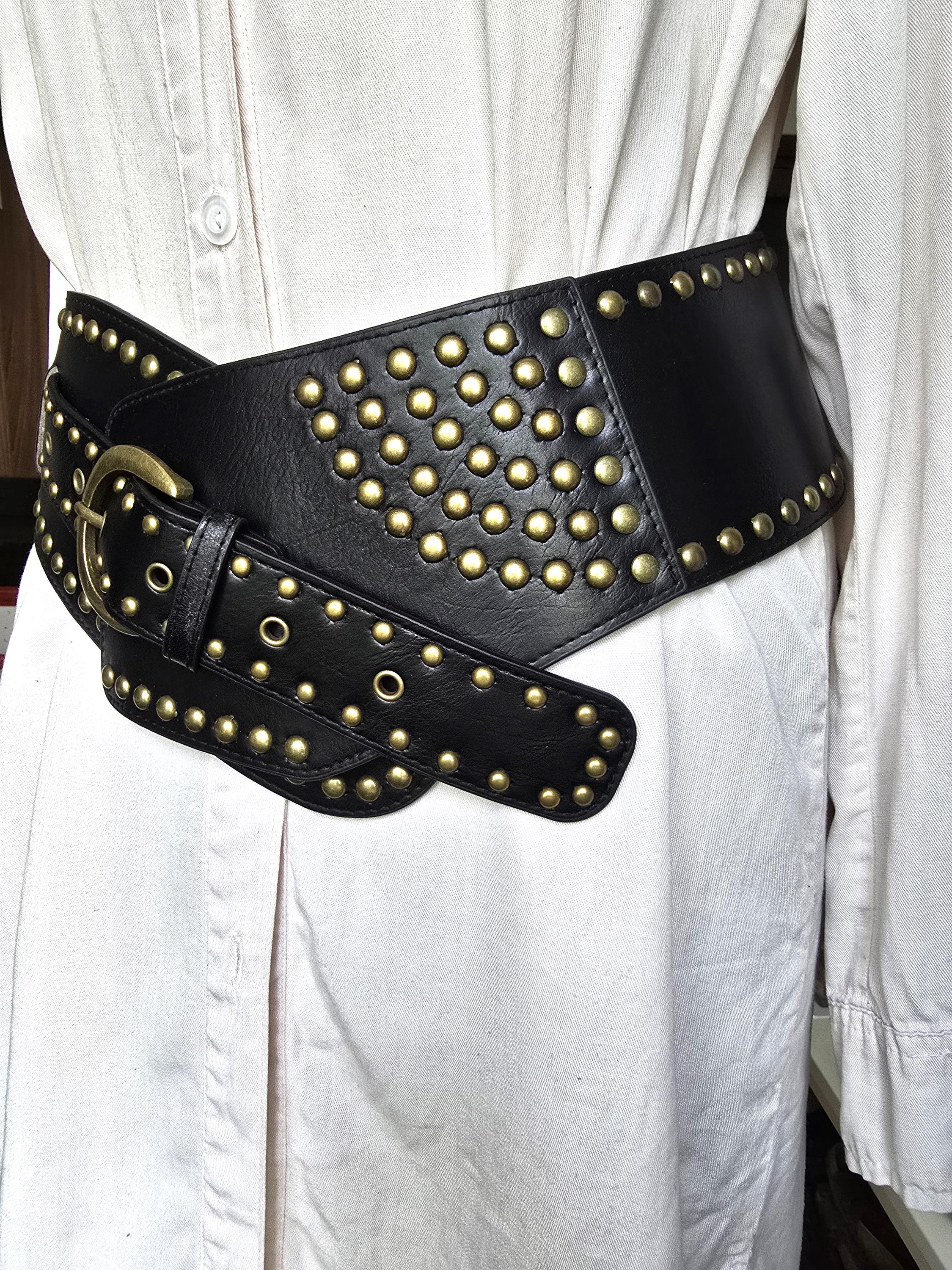 Vintage Black Extra Wide Waist/hip Belt With Many Studs 
