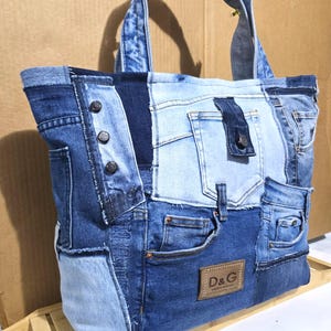 Patchwork Denim Bag Tote Bag Market Bag Shabby Jeans  Recycle Denim Handbag  Sholder Denim bag (DDP included)