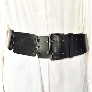Vintage Extra wide waist hip belt, brown genuine leather belt black double prong rectangular buckle belt celtic dress belt,