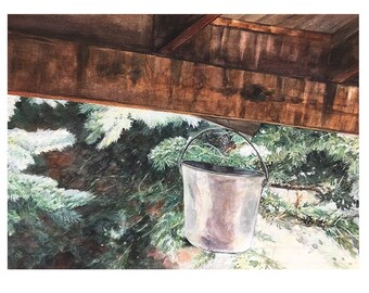 Pine Watercolor Painting- 18x24- Large Wall Art- Colorado Art- Green, White, Brown- Fine Art