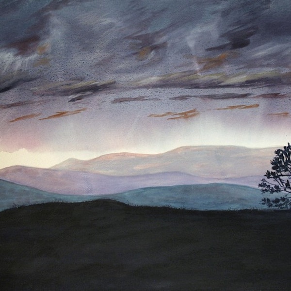 Purple Sunset Print- Dreamscape- Sky Painting- Lavender, Black, Turquoise- Wall Art
