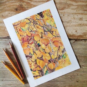 Aspen Leaves Colored Pencil Drawing: Fall Fine Art (6x9)