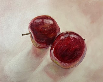 Apples Watercolor Painting- 12x16- Original Watercolor- Fine Art- Red, White, Pink