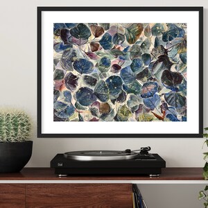 Watercolor Aspen Leaves Original Wall Art Hand Painted 18x24 Blue, Green Purple, White Fine Art image 4