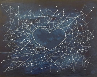 Custom Constellation Art- Indigo Blue, White- Original Watercolor Illustration- Made To Order- Personalized Gift