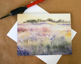 Wildflowers Note Card- Soft Pastel Colors- Blank inside- Watercolor Painting-5.5x4.25