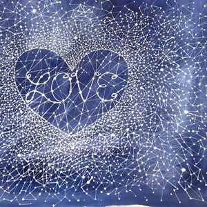 Love Constellation Watercolor 15x22 Celestial Art Original Painting Blue and White image 4