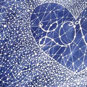 Love Constellation Watercolor 15x22 Celestial Art Original Painting Blue and White image 3