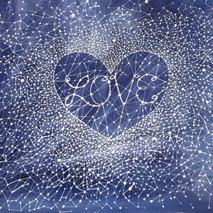 Love Constellation Watercolor 15x22 Celestial Art Original Painting Blue and White image 2