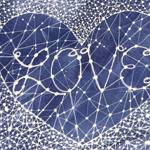 Love Constellation Watercolor 15x22 Celestial Art Original Painting Blue and White image 5