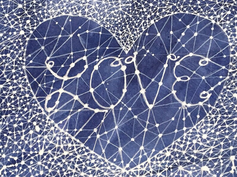 Love Constellation Watercolor 15x22 Celestial Art Original Painting Blue and White image 5