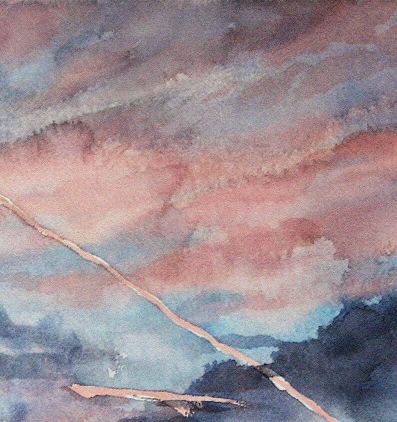 Original Sunrise Watercolor Pink Purple Clouds Realistic Etsy