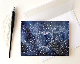 Love Blank Note Card-  5x7 Card- Constellation Art- Blue and White