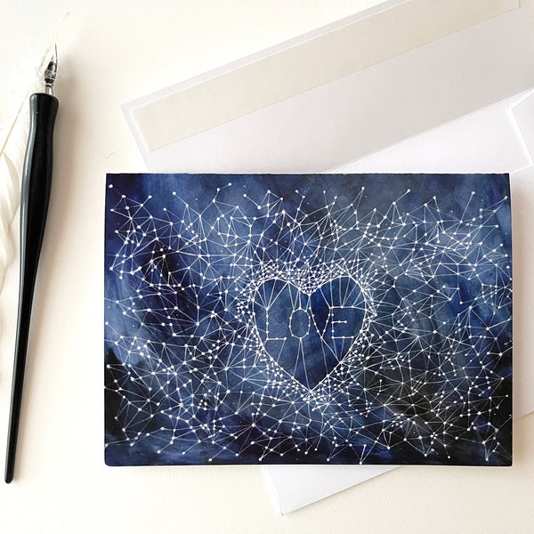 Love Blank Note Card-  5x7 Card- Constellation Art- Blue and White