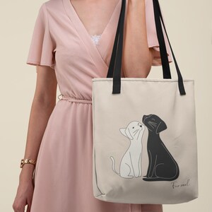 Tote Bag - Minimalist Animal Lovers Shopping Bag, Cat and Dog Design, Eco-Friendly Reusable Grocery Bag