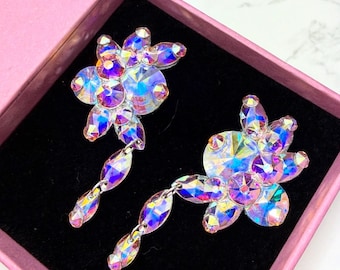 Grote oorbellen met oor manchetten voor stijldansen en latin dansen kristal AB oorbellen voor danswedstrijd statement stijl strassteen sieraden