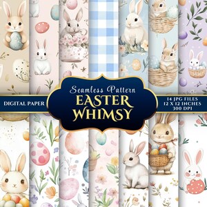 Digitalt papper för påskhare: Pastellfärgade ägg- och blommönster för scrapbooking (14 JPG 12x12 300 DPI)