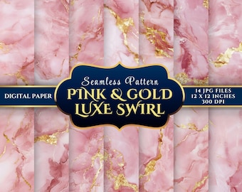 Elegant Pink Marble Seamless Digital Paper Set for Crafts & Journals – 14 JPGs 12x12 300DPI