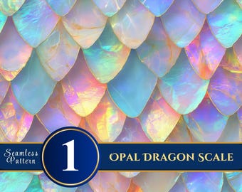 Opal Dragon Scale Seamless Pattern, Iridescent Fantasy Texture (Digital Art)