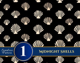 Minimal Seashell Seamless Pattern, Coastal Boho Digital Paper (Digital Download)