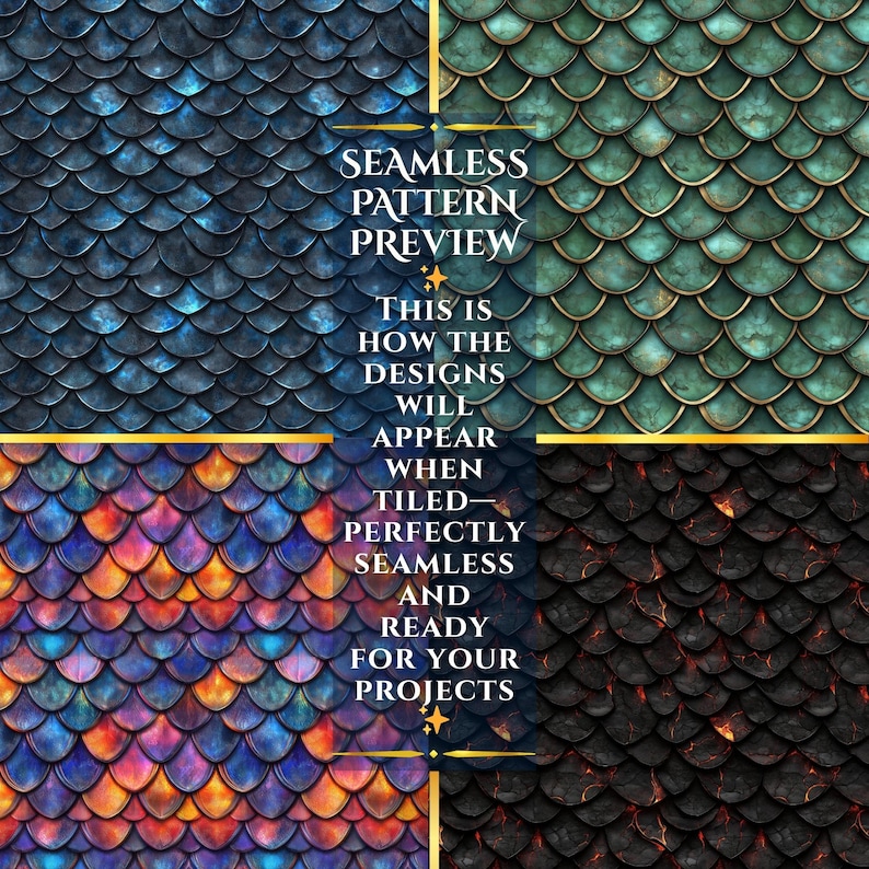 Scale Ideas Pattern Seamless Dragon Scales Digital Paper Set - Fantasy Embers Design for ...