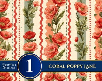 Coral Poppy Lane | Vintage Poppy Floral Seamless Digital Paper Set for Crafts & Journals – SOLO ART 12x12 300DPI